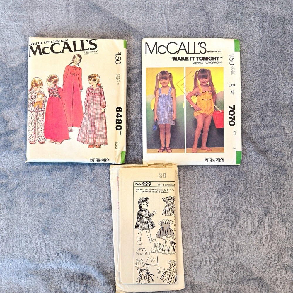 Vintage McCalls Sewing Patterns Lot 6480 7070 Toddler Girl Nightgown 70s 80s